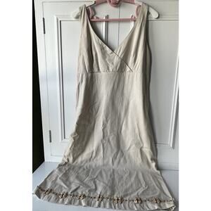 Hand-Beaded Linen Dress Natural Materials Artisan Coastal Beach S botanical